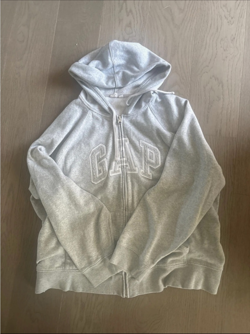 GAP Gray Hooded Zip-Up Sweatshirt with Raised Logo